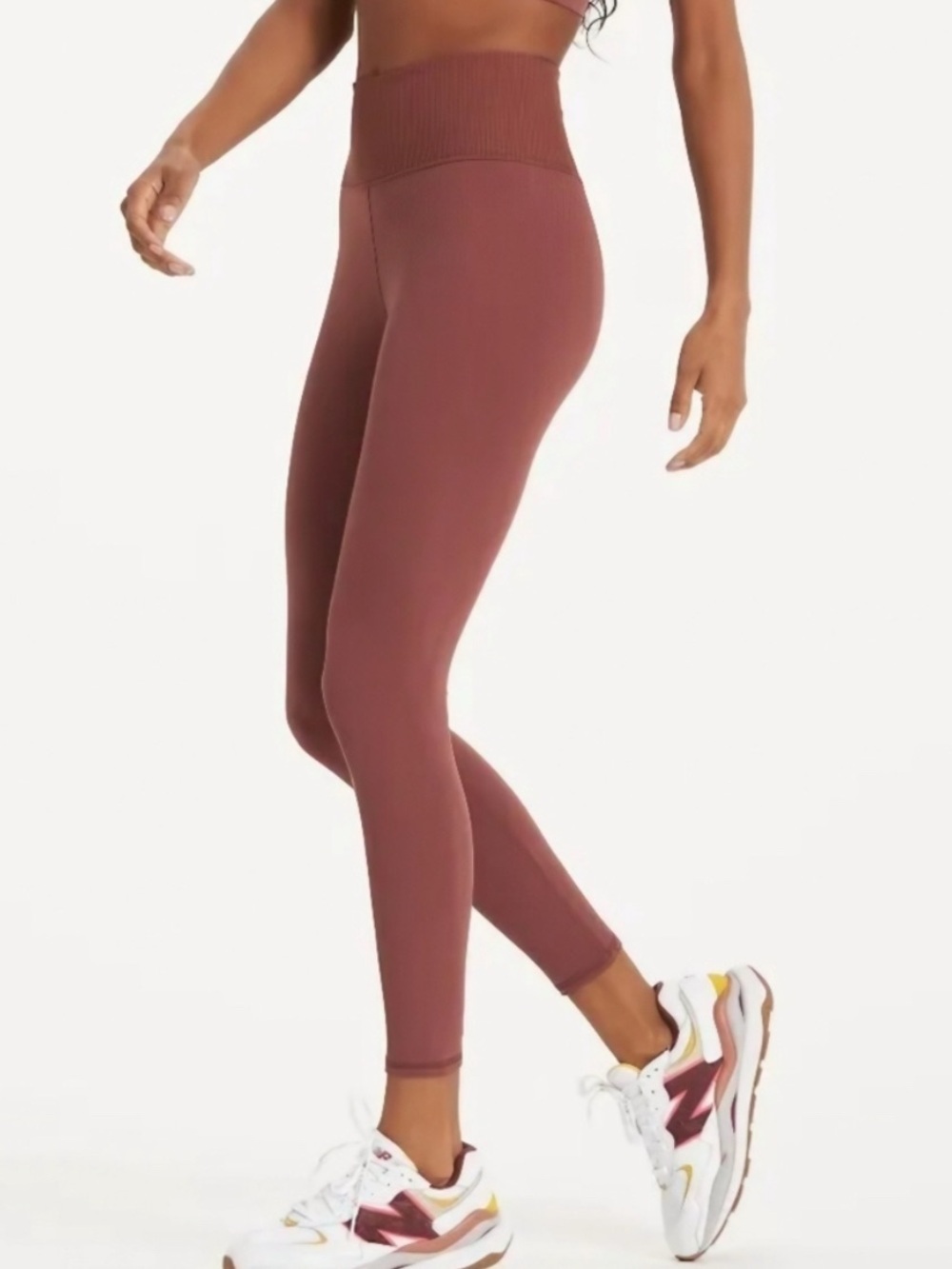 Vuori High-Waist Ribbed Waistband Leggings - Mauve Rose